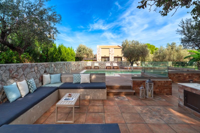 Lounge area by the private pool at Villa Irianna, Rhodes
