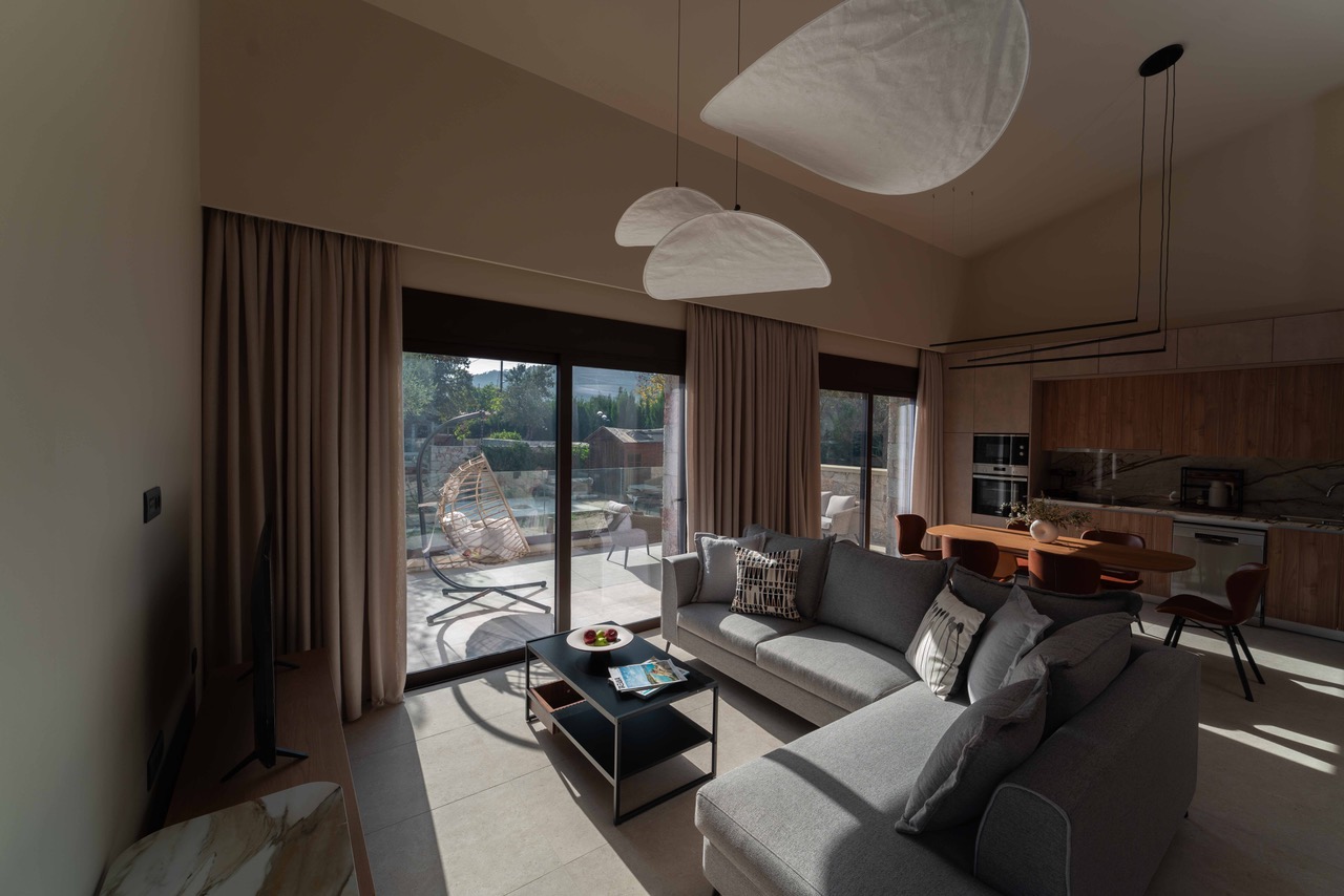 Bright living room and dining area